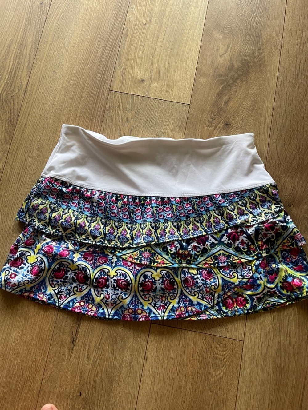 Lucky in Love White Waist Floral Tiered Mini Skirt